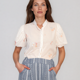Cămașă cu mânecă bufantă și broderie alb HL114