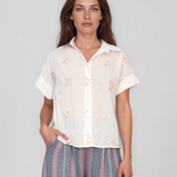 Cămașă cu mânecă scurtă și broderie din paiete alb HL115