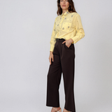 Cămaşă din bumbac cu broderie florală galben LM029