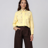 Cămaşă din bumbac cu broderie florală galben LM029