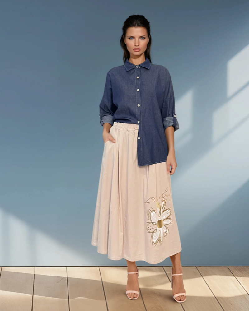 Cămașă din denim largă cu mâneci lungi bleumarin PR820