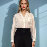 Cămașă elegantă din vâscoză sub?ire cu bandă de dantelă la gât alb 