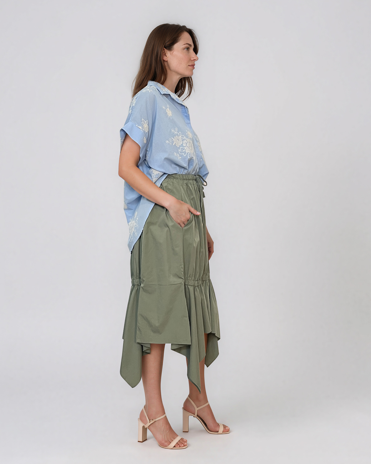 Cămașă lejeră din bumbac cu imprimeu floral bleu HL170