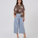 Cămașă lejeră din bumbac cu imprimeu floral maro HL170