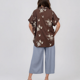 Cămașă lejeră din bumbac cu imprimeu floral maro HL170