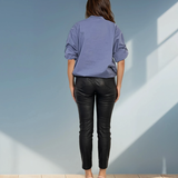 Cămașă mânecă fluture cu print argintiu albastru-jeans 