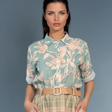 Cămașă mânecă scurtă cu print floral aqua HL032