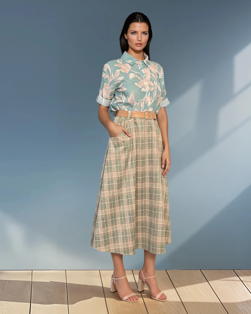 Cămașă mânecă scurtă cu print floral aqua HL032