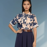 Cămașă mânecă scurtă cu print floral bleumarin HL032