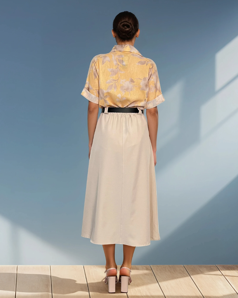 Cămașă mânecă scurtă cu print floral galben HL032