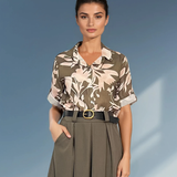 Cămașă mânecă scurtă cu print floral kaki HL032