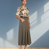Cămașă mânecă scurtă cu print floral kaki HL032