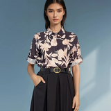 Cămașă mânecă scurtă cu print floral negru HL032
