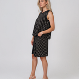 Compleu din vâscoză cu top și fustă-pantalon cu buline negru HL212