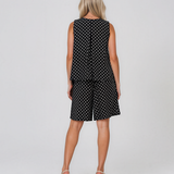 Compleu din vâscoză cu top și fustă-pantalon cu buline negru HL212