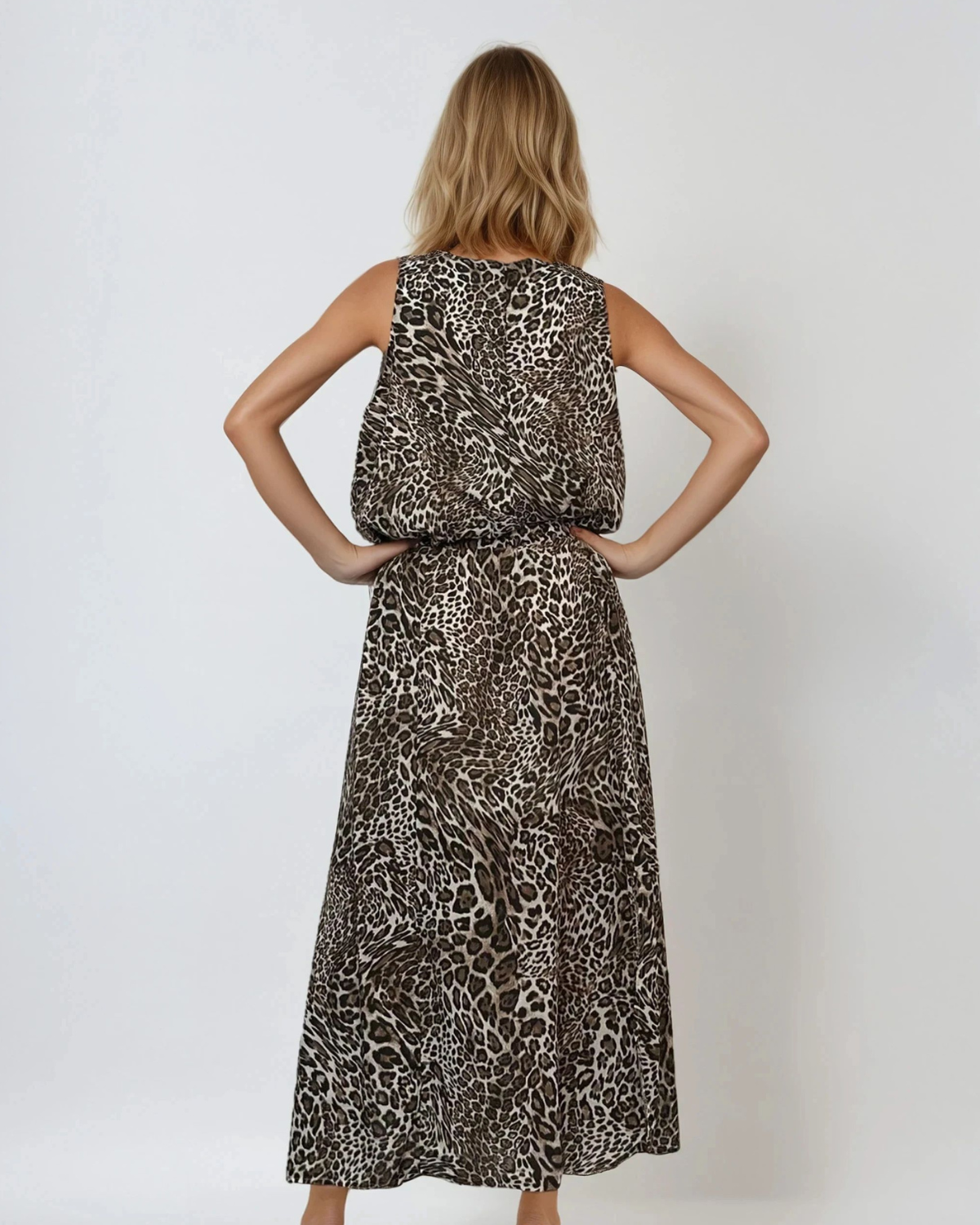 Compleu maieu și fustă largă animal print cu crăpătură animal print 