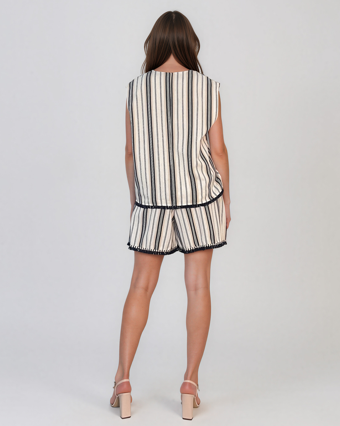 Compleu vestă și pantaloni scurți cu dungi verticale bleumarin PN026
