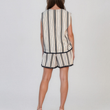 Compleu vestă și pantaloni scurți cu dungi verticale bleumarin PN026