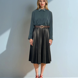 Fustă plisată din piele ecologică cu curea negru