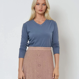 Pulover cu decolteu în V moale si confortabil albastru-jeans