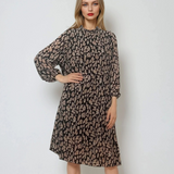 Rochie midi lejeră cu guler și animal print beige