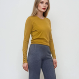 Pulover en-coeur cu nasturi pe mâneci mustar