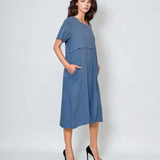 Rochie cu buzunare și nasturi pe o parte albastru jeans