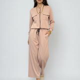 Fustă pantalon cu buzunare și șnur crem