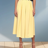 Fustă midi cu buzunare și pliuri galben