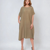 Rochie stil A cu dungi beige