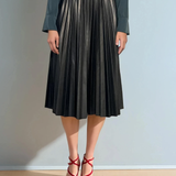 Fustă plisată din piele ecologică cu curea negru