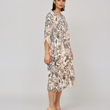 Rochie cu print oriental și buzunare kaki