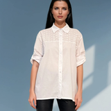 Cămașă largă cu broderie față și spate alb