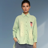 Cămașă damă stil jeans cu buzunar colorat aqua