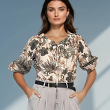 Bluză din bumbac imprimată floral kaki