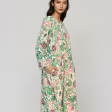 Rochie cu print oriental și buzunare verde