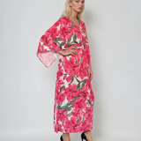 Rochie vascoza cu maneca larga si print floral-Ciclam
