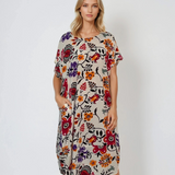Rochie vaporoasă midi cu print floral roșu, cu buzunare rosu