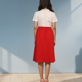 Fustă cu pliuri și elastic în spate rosu