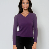 Pulover cu decolteu în V moale si confortabil mov-pruna