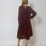 Rochie midi mânecă lungă cu animal print grena