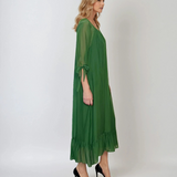 Rochie din mătase cu legături la mâneci verde