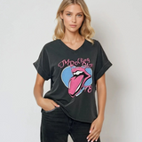 Tricou larg din bumbac cu print logo Rolling Stones gri