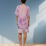 Rochie vaporoasă florală cu volan și mâneci 3/4 lila