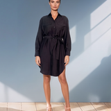 Rochie stil cămașă cu cordon negru