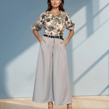 Bluză din bumbac imprimată floral kaki