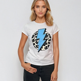 Tricou mulat din bumbac cu print fulger albastru