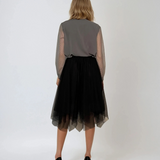 Bluza voal cu mâneci tulle polka dots gri