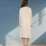 Rochie din bumbac cu flori aplicate și buzunare crem