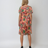 Rochie midi cu print floral și șnur în talie portocaliu